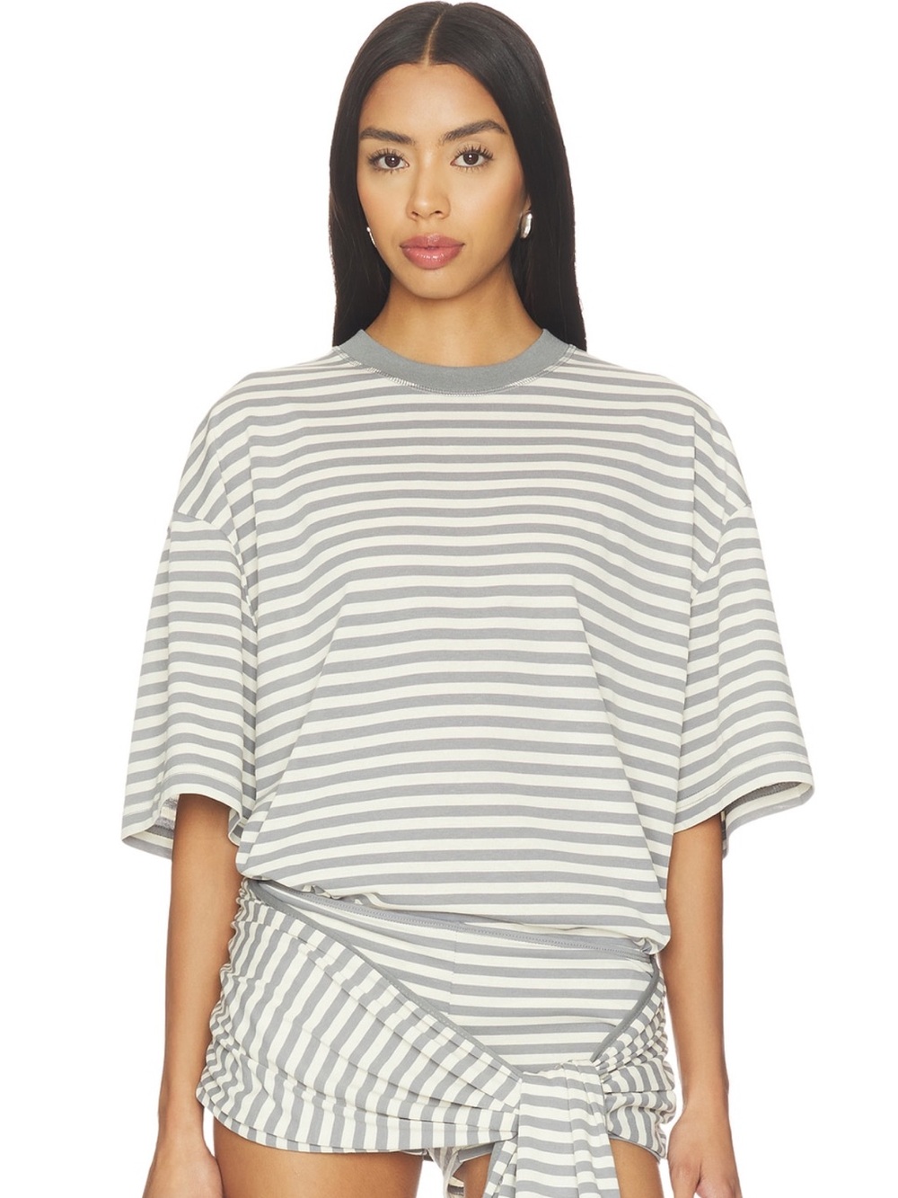 Lioness Striped Relaxed Tee in Gray and White
